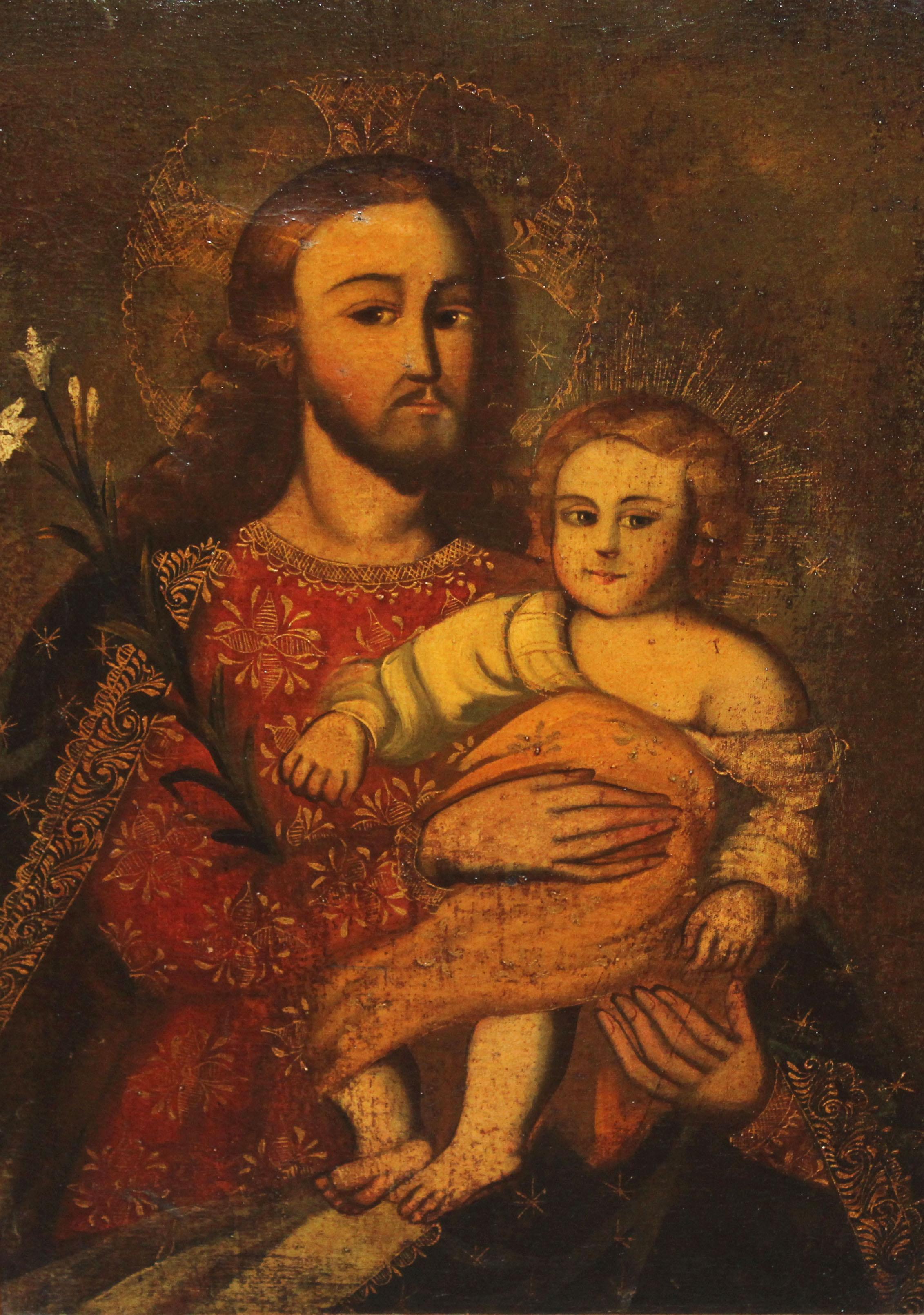 Escuela Hispano-colonial (XIX) - Óleo sobre tela - San José con niño