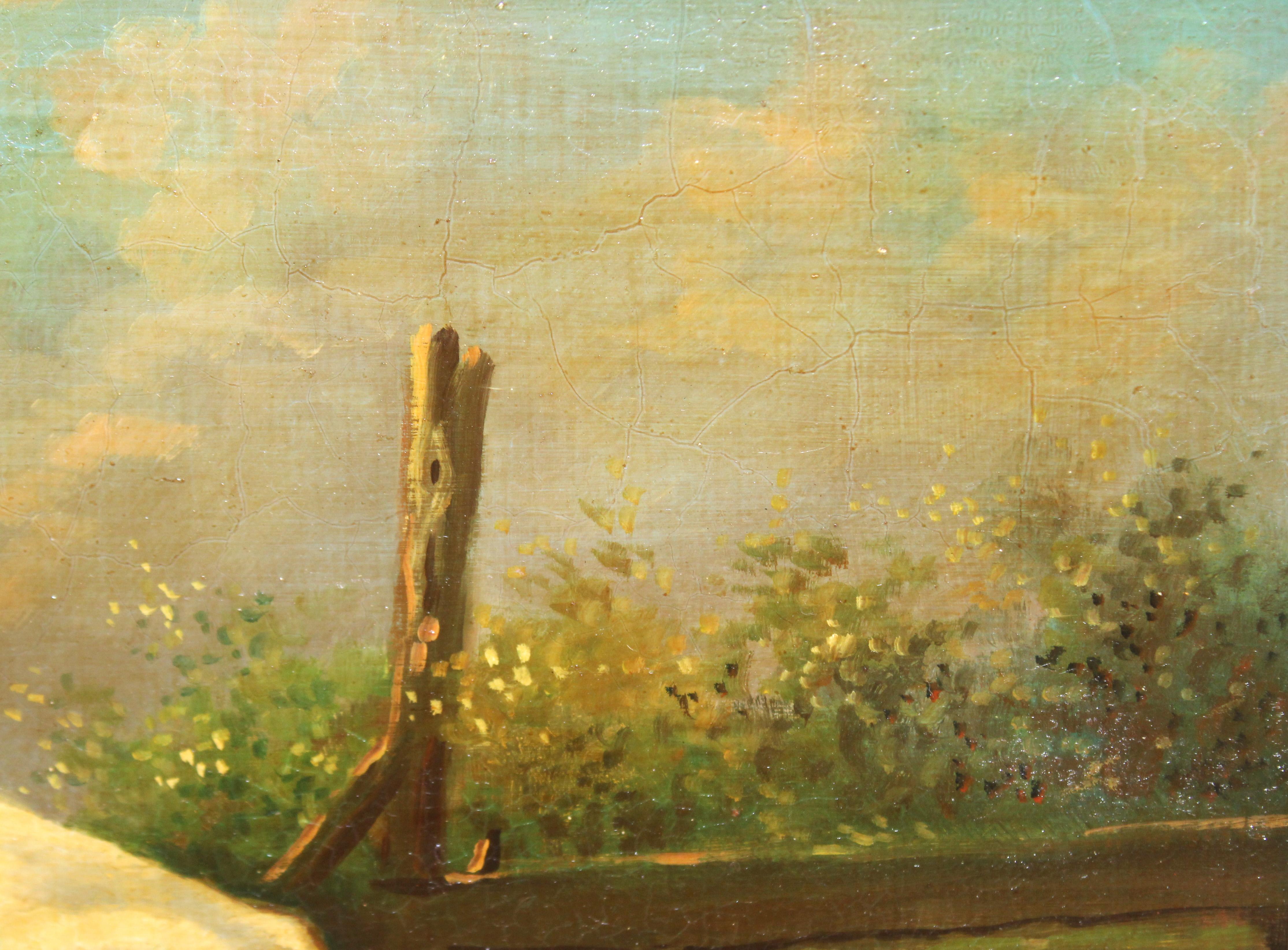 Escuela holandesa (XIX-XX) - Óleo sobre tabla - Paisaje con ganado - Animal Painting Marrone di Unknown