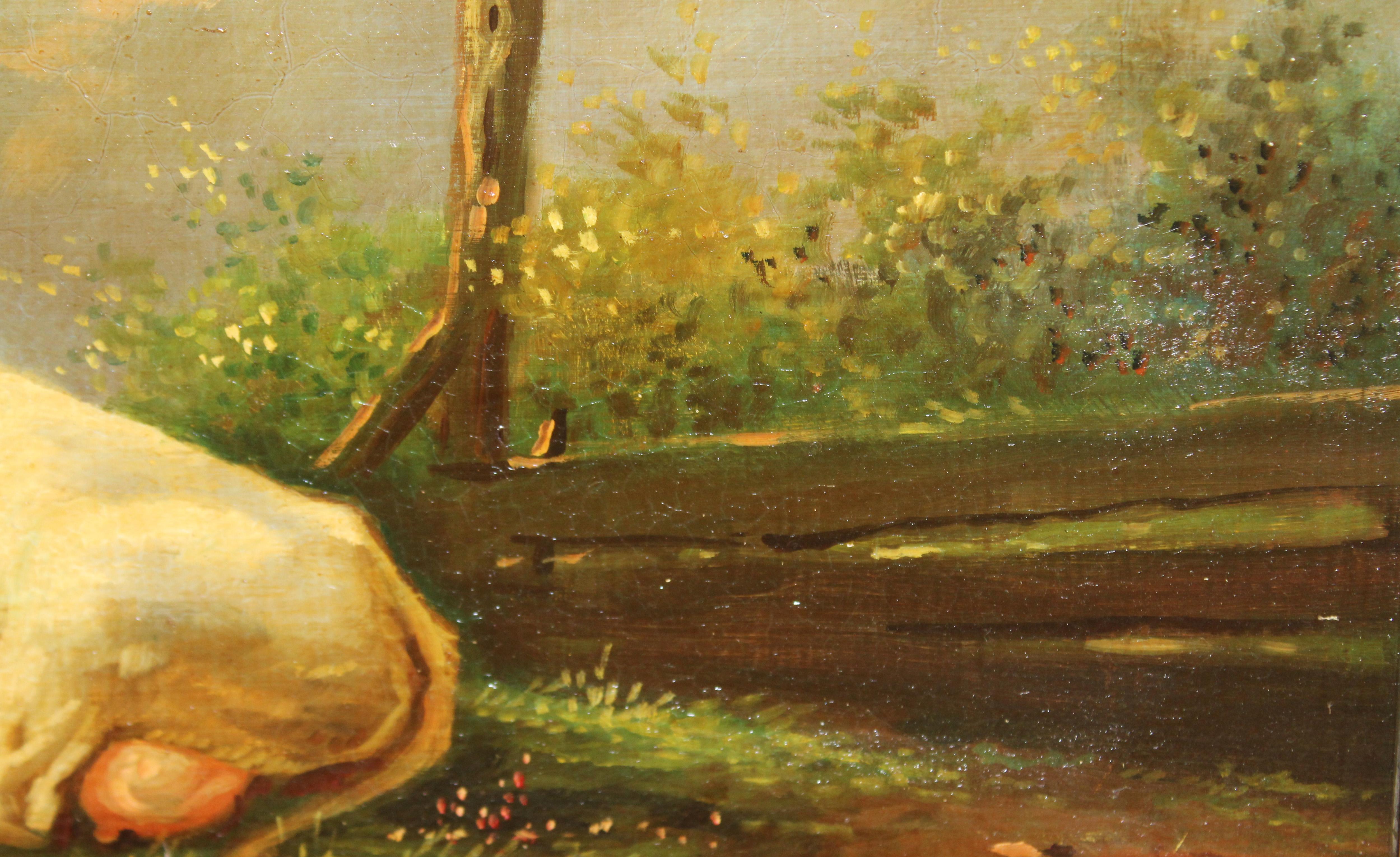 Escuela holandesa (XIX-XX) - Óleo sobre tabla - Paisaje con ganado in vendita 1