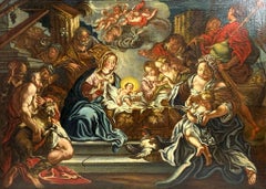 Antique Escuela Italiana siglo XVIII - Nacimiento del niño Jesús.