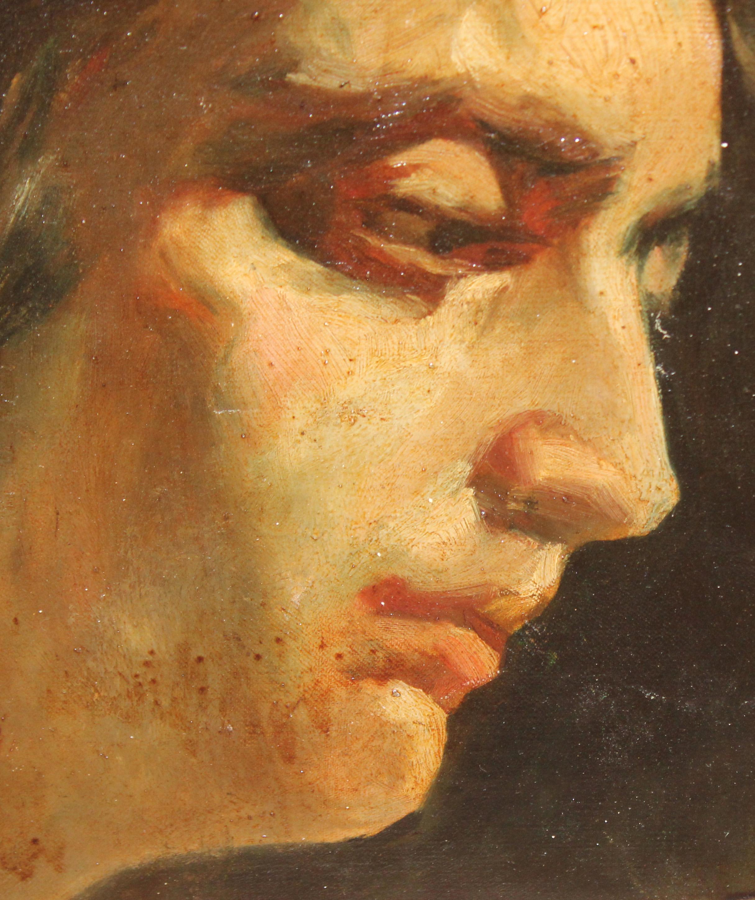 Escuela Italiana (XX) - Óleo sobre tela - Retrato de perfil (Braun), Portrait Painting, von Unknown