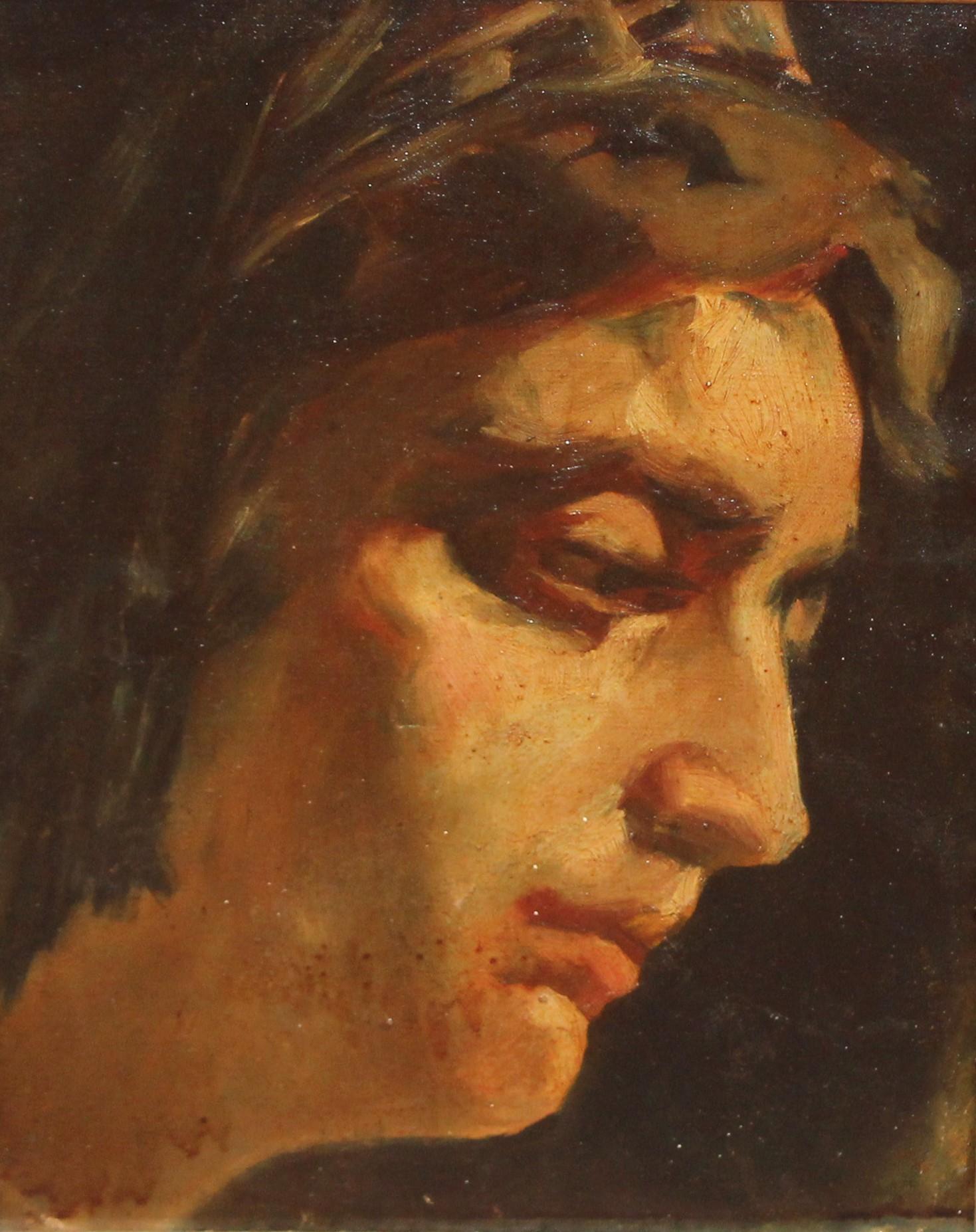 Unknown Portrait Painting – Escuela Italiana (XX) - Óleo sobre tela - Retrato de perfil