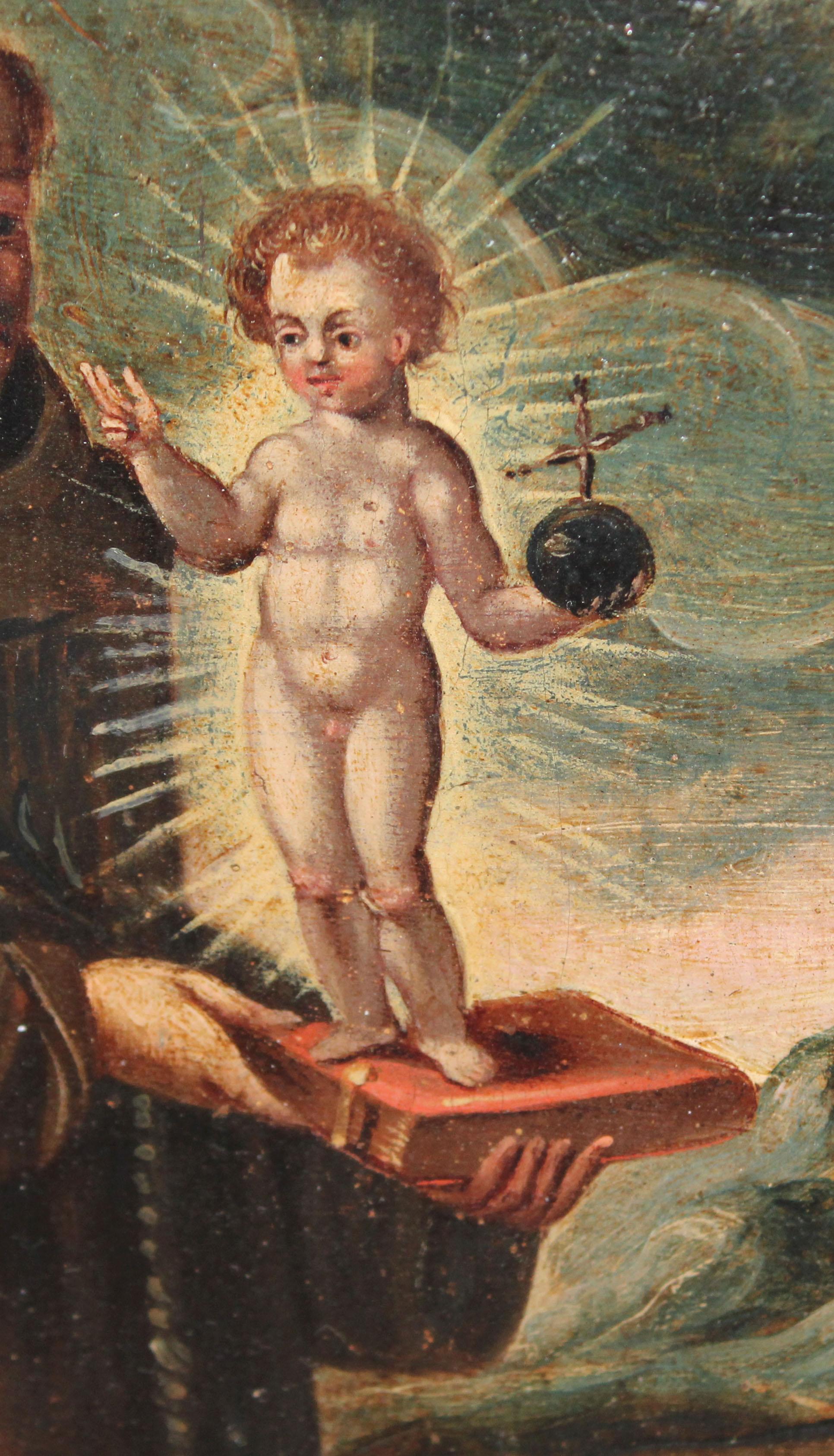 Escuela Mejicana (XVIII) - San Antonio con niño - Figurative Painting Marrone di Unknown