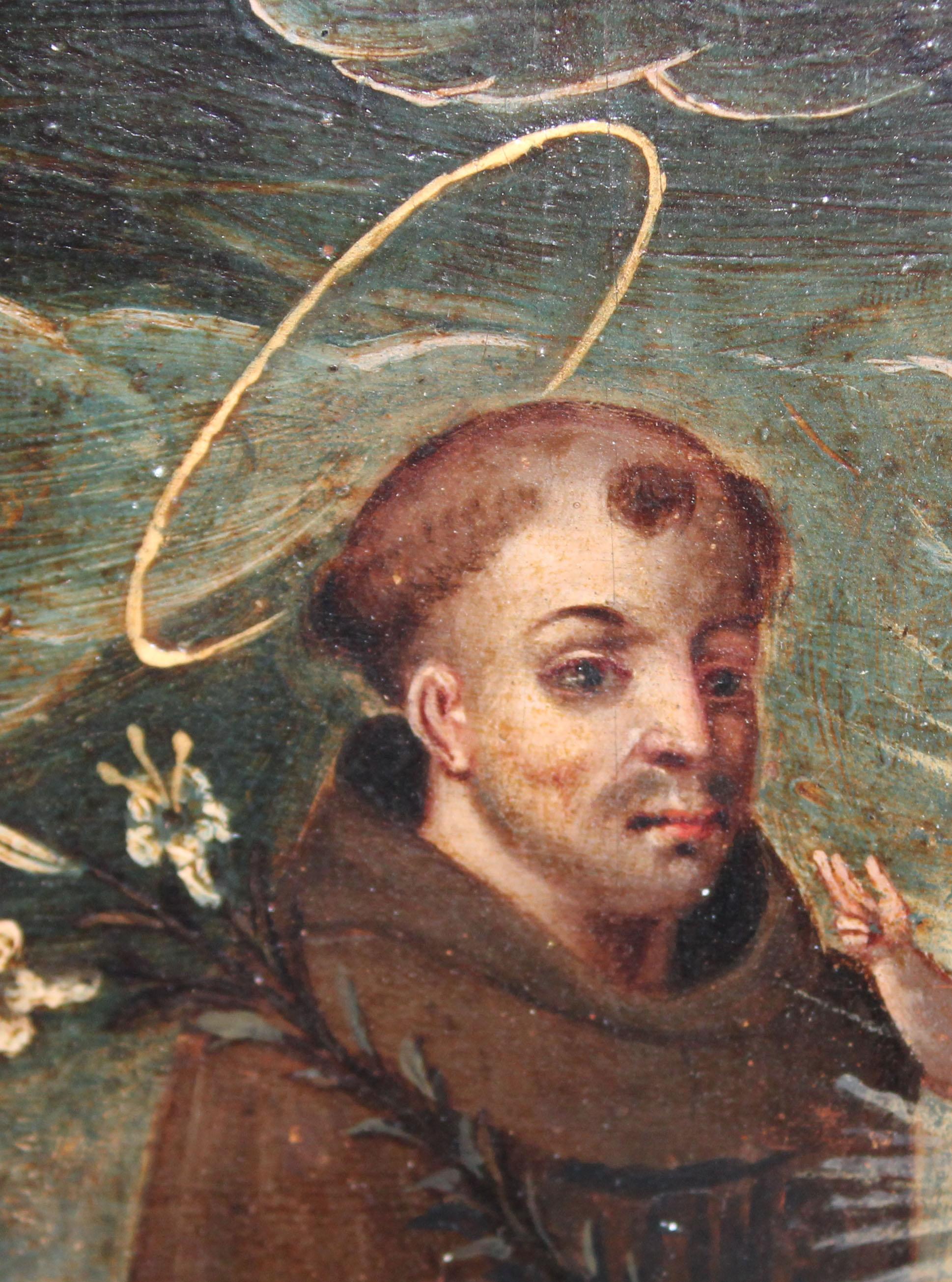Interessante oleo su tavola di San Antonio di Padova realizzato nel secolo xviii

Es de escuela Mexicana

El estado es bueno

Dimensioni dell'opera: 28 x 20 cm.

Grande opera per i collezionisti di arte religiosa di qualità
