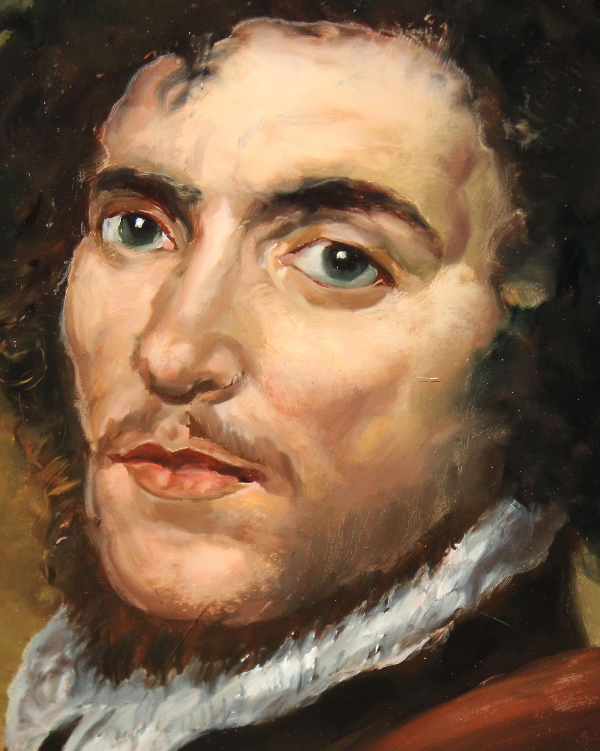 Escuela portuguesa (xix-xx) - Óleo bajo vidrio - Personaje - Black Portrait Painting by Unknown
