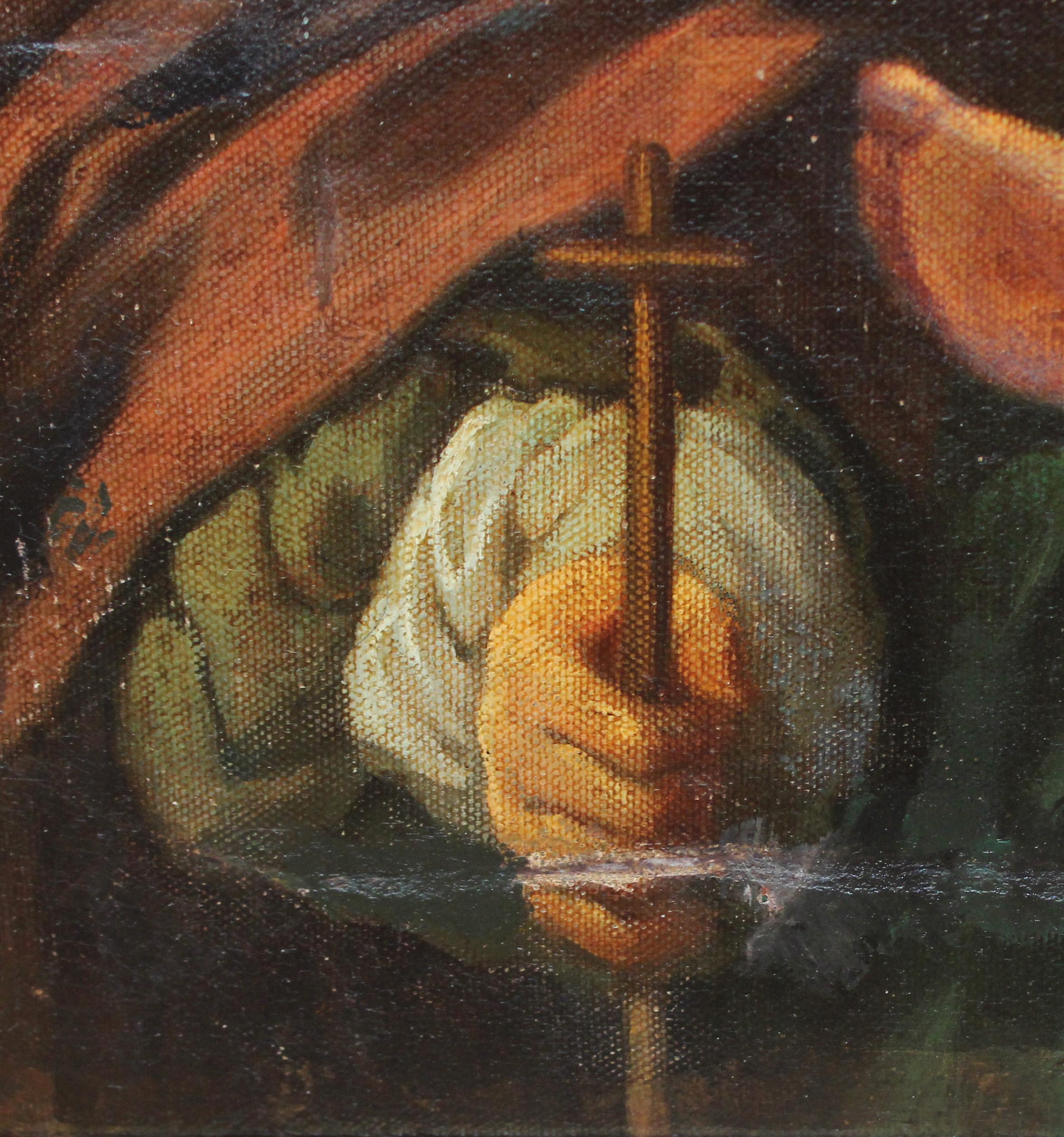 Escuela Rusa (Siglo XIX) - Óleo en tela firmado - La Virgen con niño y San Juan im Angebot 8