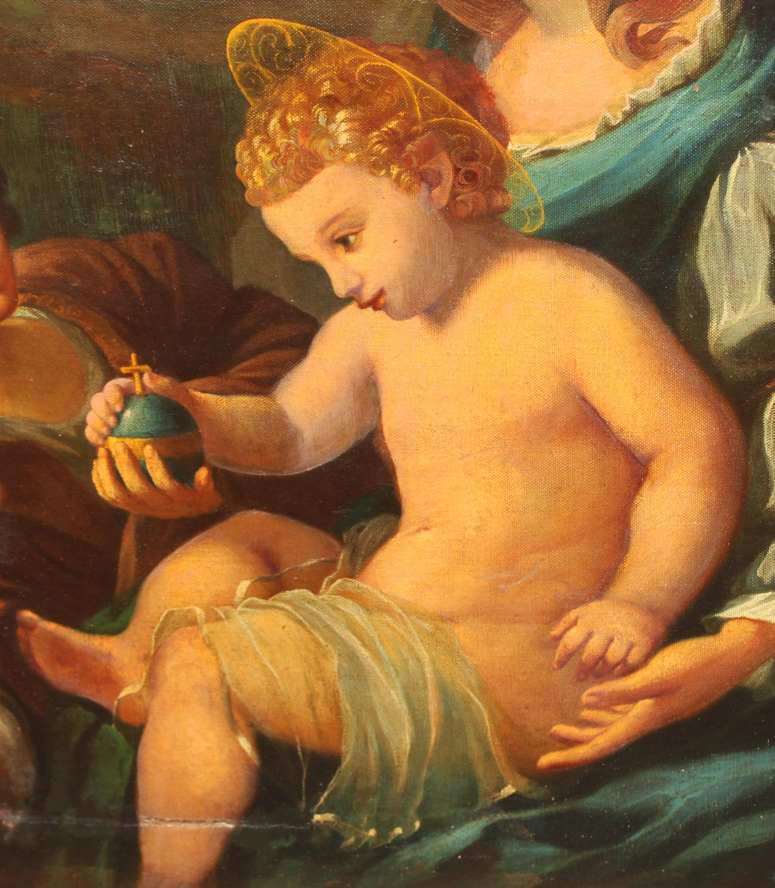 Escuela Rusa (Siglo XIX) - Óleo en tela firmado - La Virgen con niño y San Juan (Braun), Figurative Painting, von Unknown