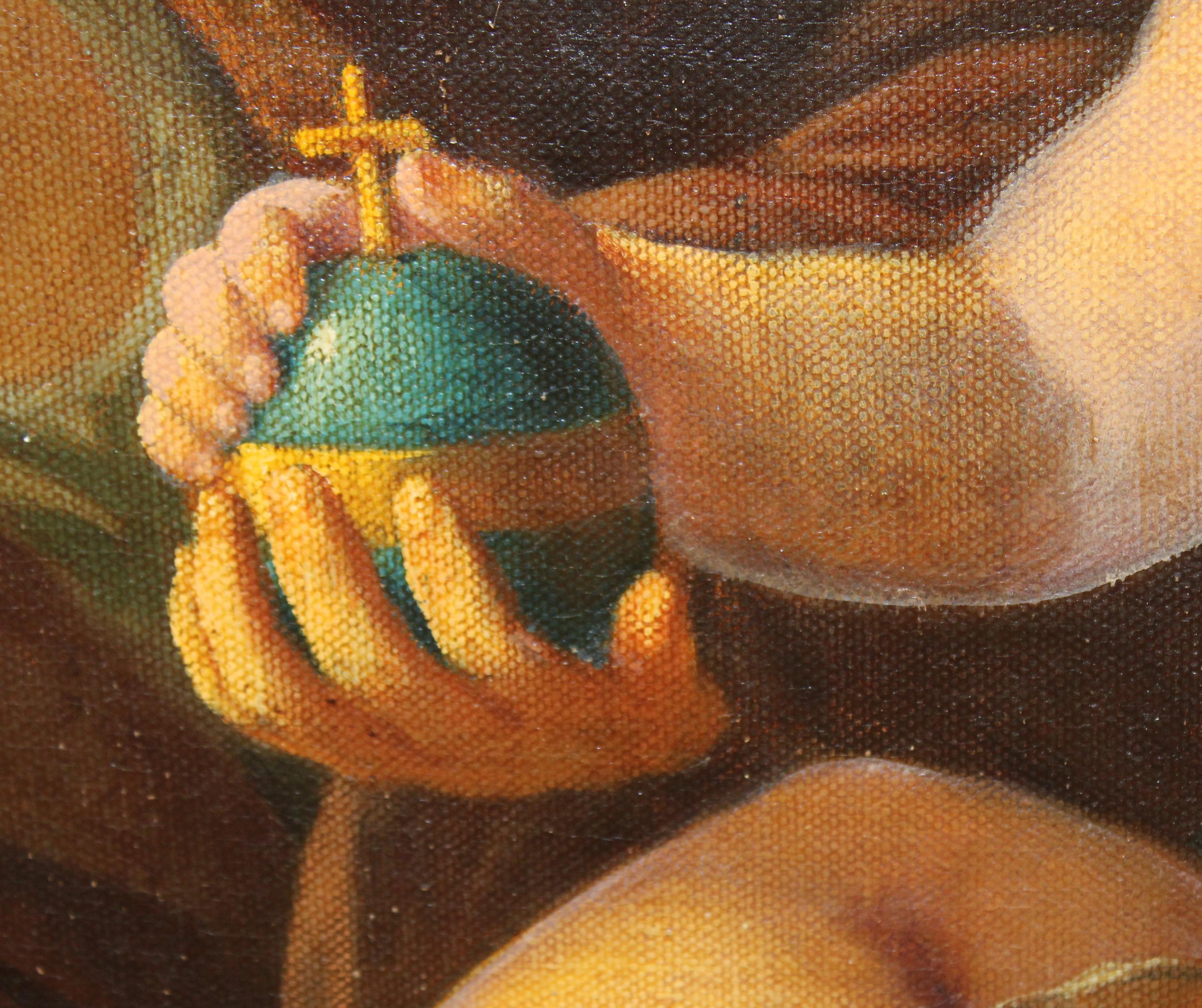 Escuela Rusa (Siglo XIX) - Óleo en tela firmado - La Virgen con niño y San Juan im Angebot 2