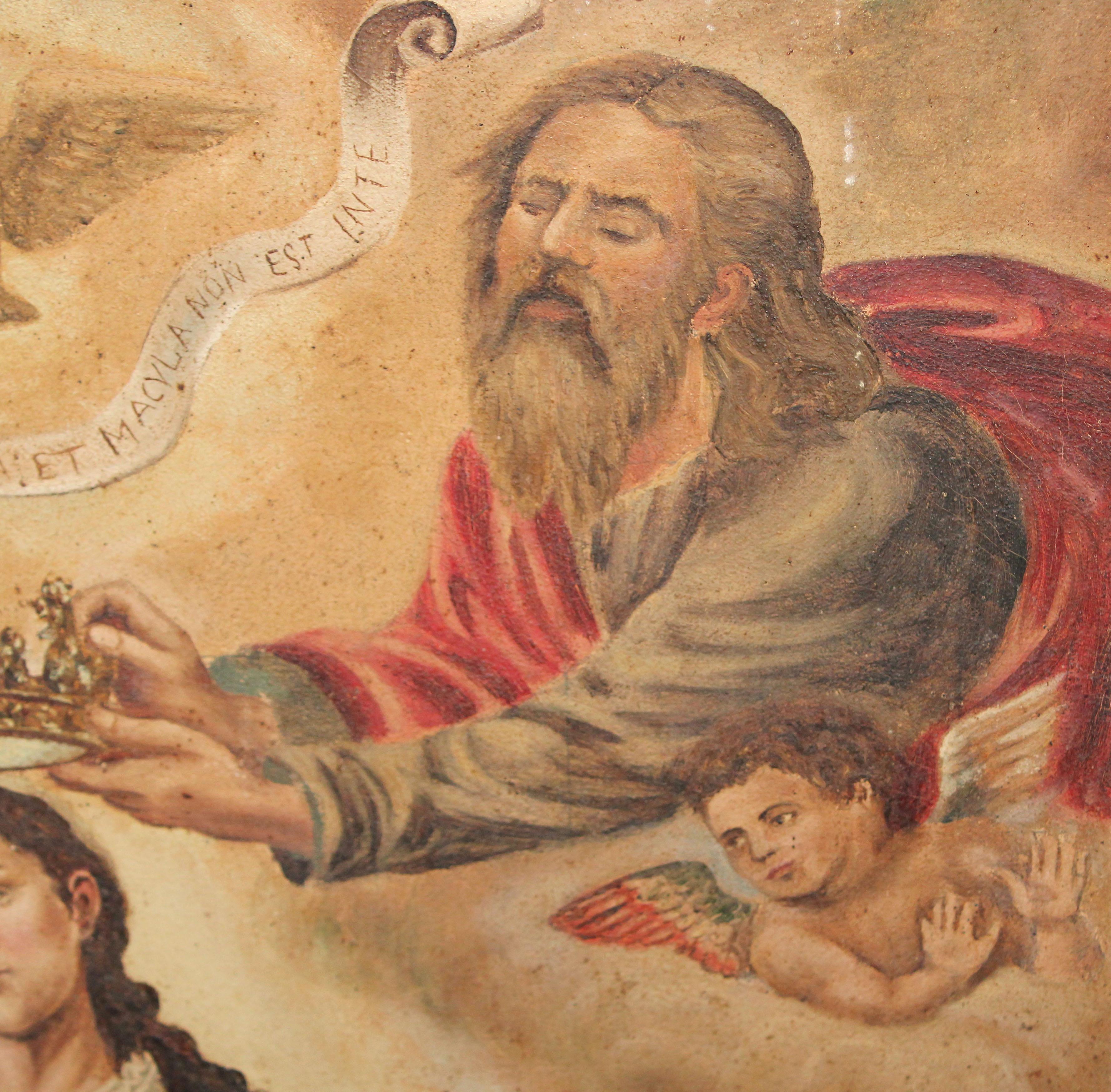La obra no va firmada

El estado de conservación de puede ver, es bastante bueno, solo aconsejaría una limpieza ya que está un poco sucia, pero por lo demas, muy aceptable

Se presenta enmarcada la obra con un marco posterior a la obra (el marco
