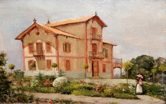 Escuela valenciana (XX) - Óleo sobre tabla - Paisaje con figura