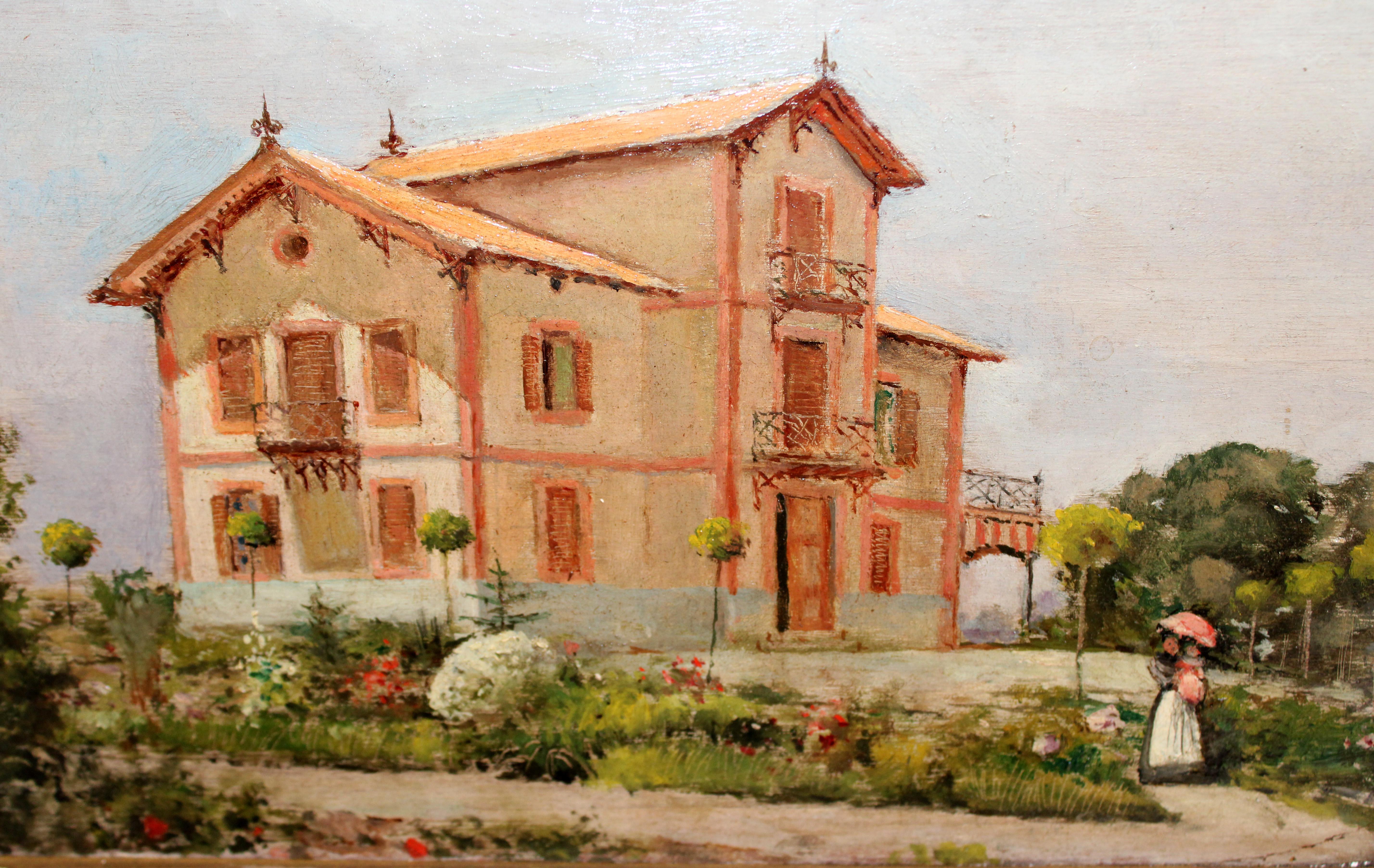 Escuela valenciana (XX) - Óleo sobre tabla - Paisaje con figura - Impressionist Painting by Unknown