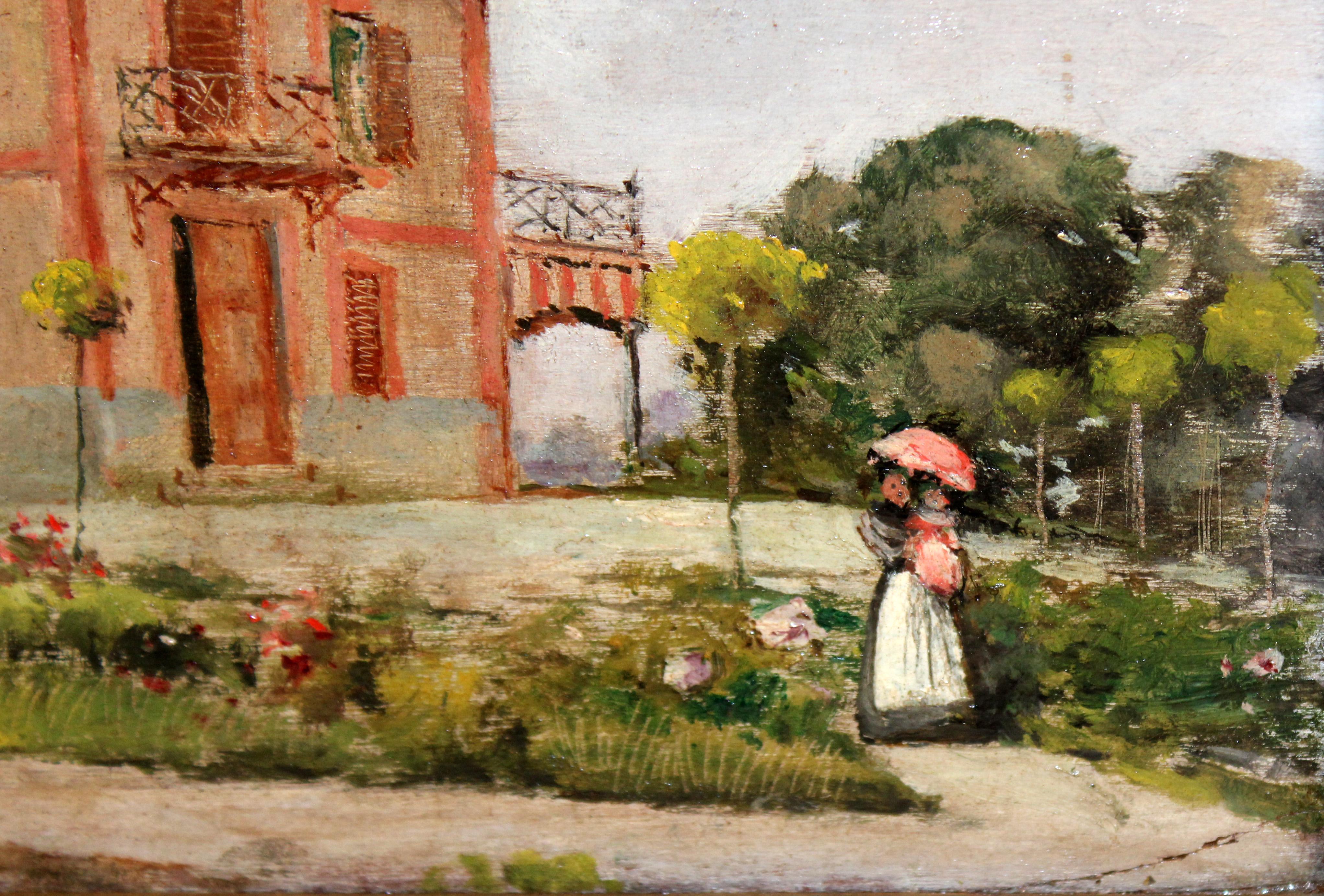 Escuela valenciana (XX) - Óleo sobre tabla - Paisaje con figura - Brown Landscape Painting by Unknown
