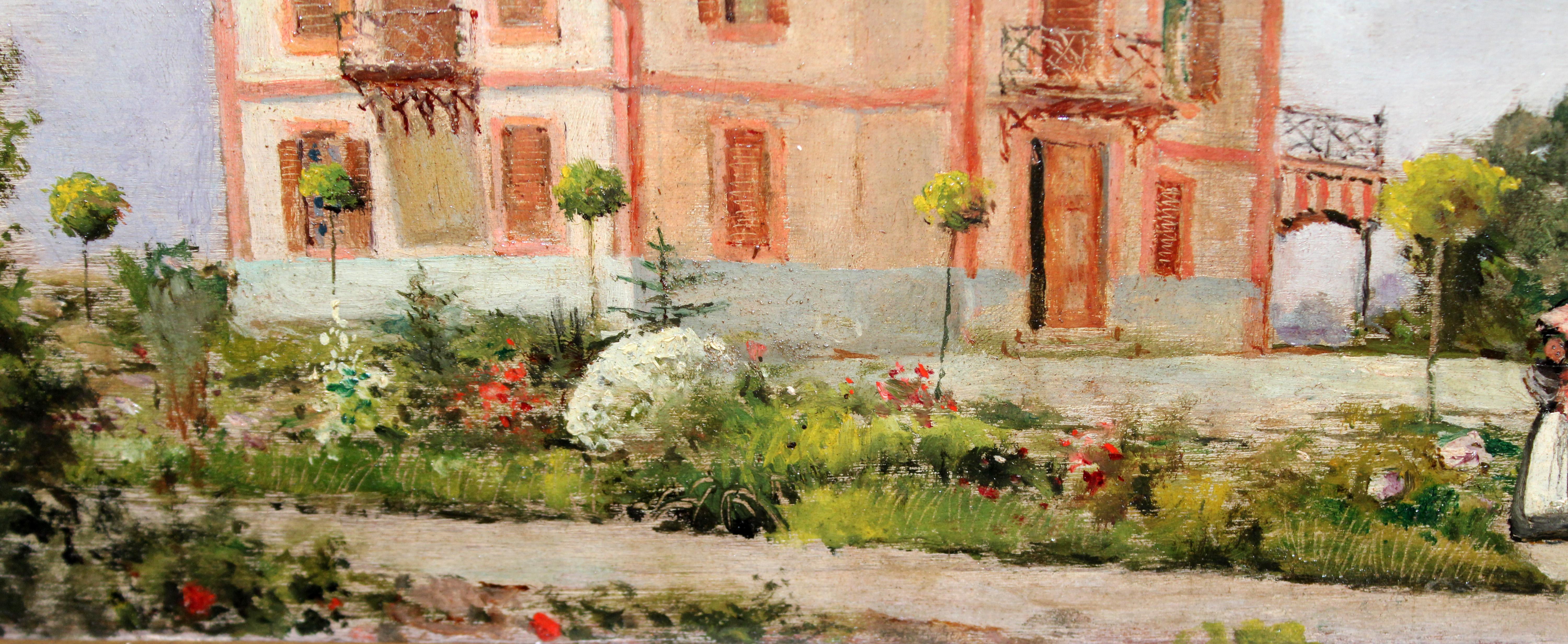 Escuela valenciana (XX) - Óleo sobre tabla - Paisaje con figura For Sale 1