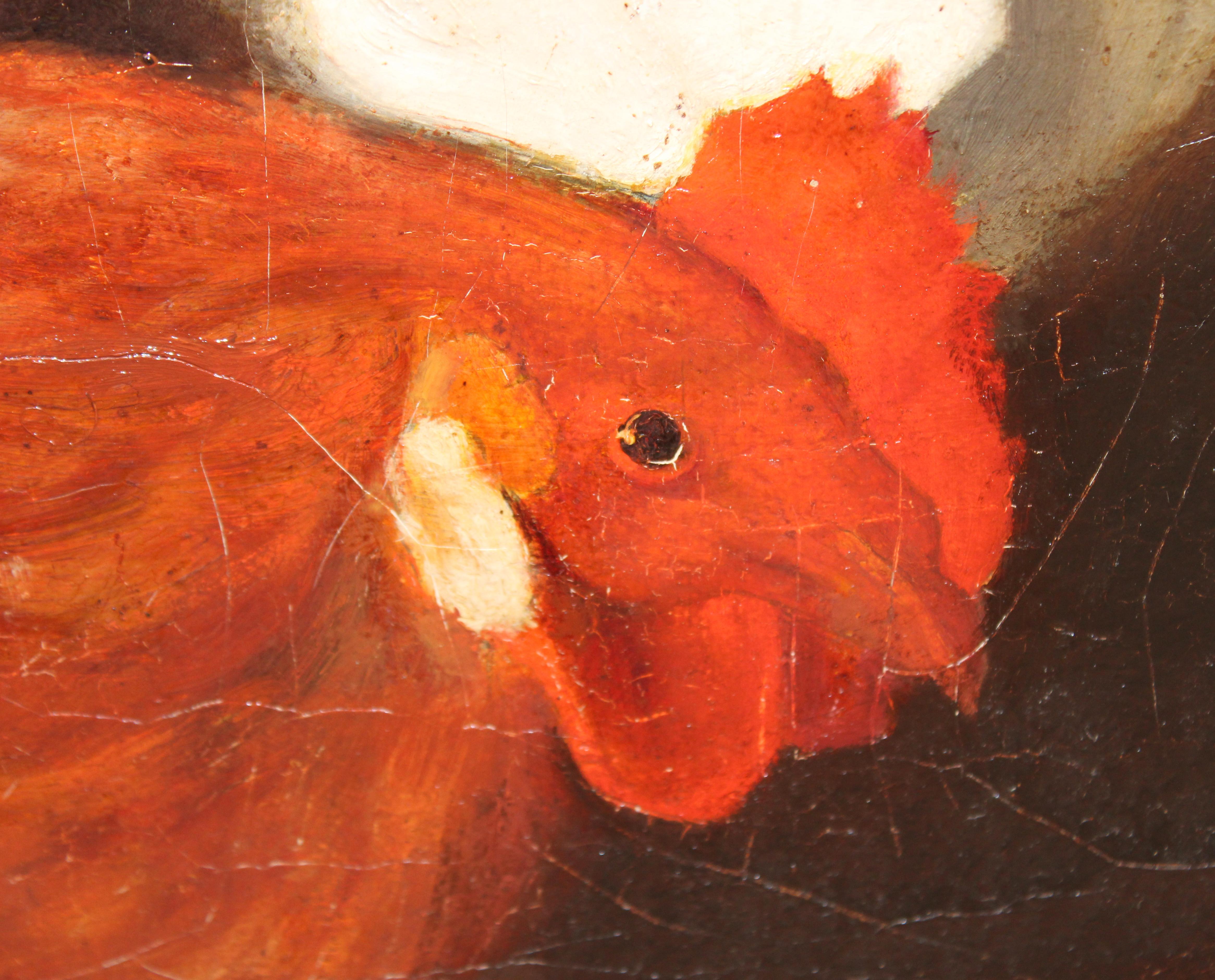 Escuela valenciana (XX) - Óleo sobre tela - Niño con gallo For Sale 1