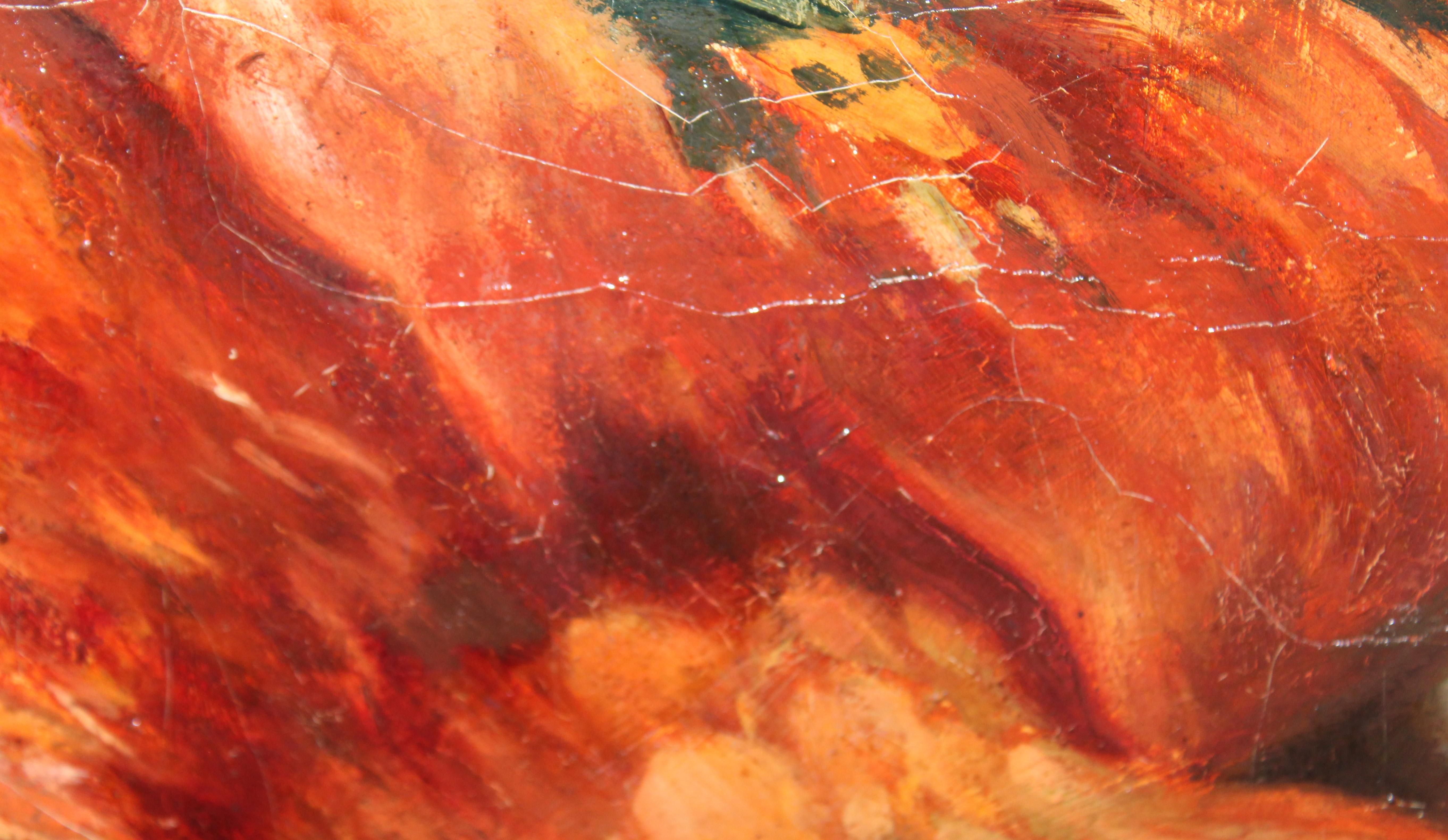 Escuela valenciana (XX) - Óleo sobre tela - Niño con gallo For Sale 2