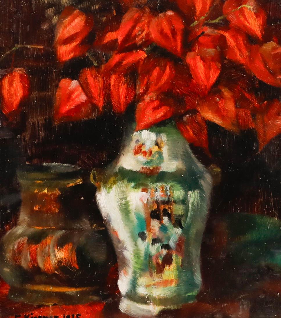 Esther Kjerner (1873-1952) - Gerahmtes Ölgemälde, Stillleben chinesischer Laternen, 1935 – Painting von Unknown