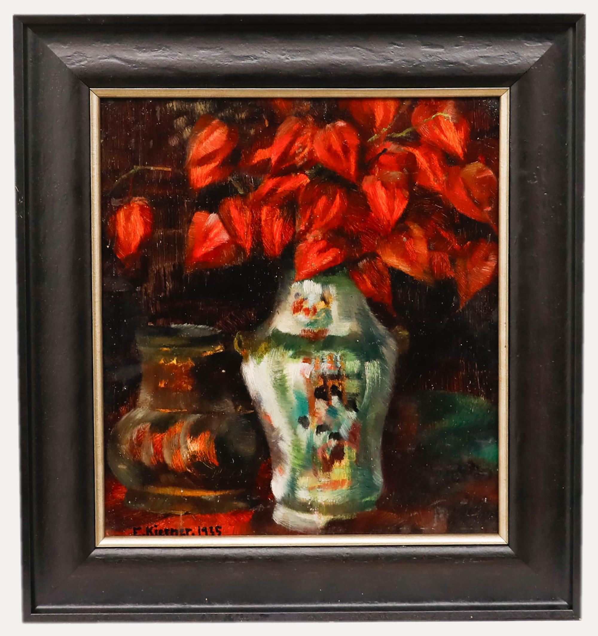 Unknown Still-Life Painting – Esther Kjerner (1873-1952) - Gerahmtes Ölgemälde, Stillleben chinesischer Laternen, 1935