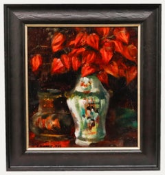 Esther Kjerner (1873-1952) - Huile encadrée de 1935, Nature morte aux lanternes chinoises