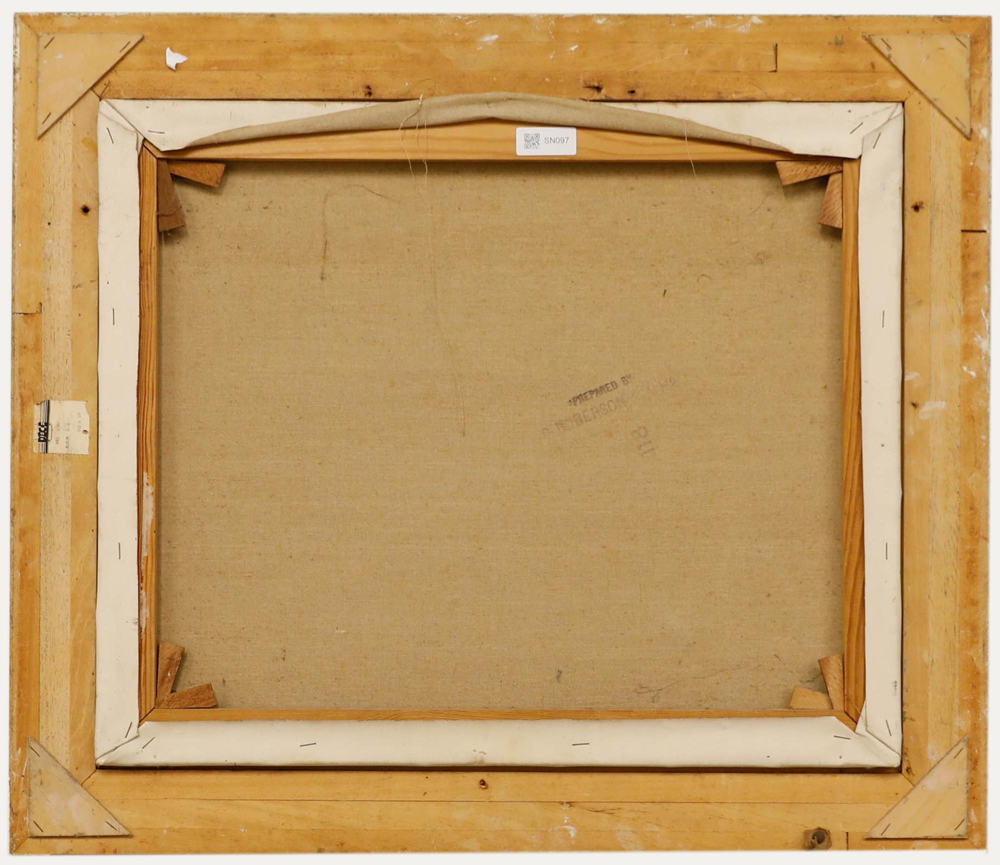 A charming depiction of a chestnut horse with a stripe and white socks standing in a meadow.

Signed and dated to the lower left. Presented in a rustic gilt frame with foliate corner ornamentation. On canvas. 