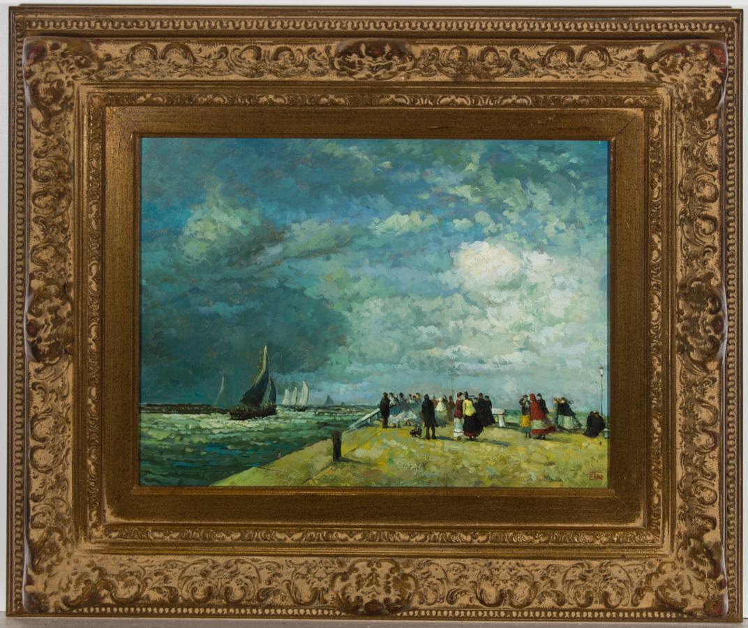 Unknown Landscape Painting - E.T.N. - Framed Mid 20th Century Oil, Stormy Farewell