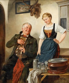 Eugen Von Stieler (1845-1929) - Early 20th Century Oil, Patron and The Barmaid