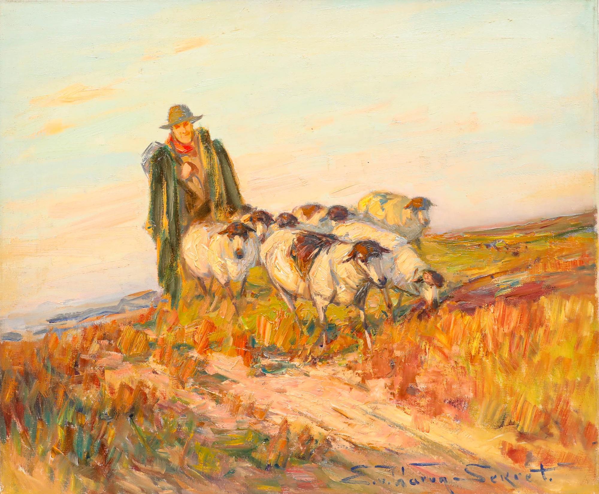 Eugen von Warun-Sekret (1896-1963) - Öl, Ein Hirte mit seiner Herde – Painting von Unknown