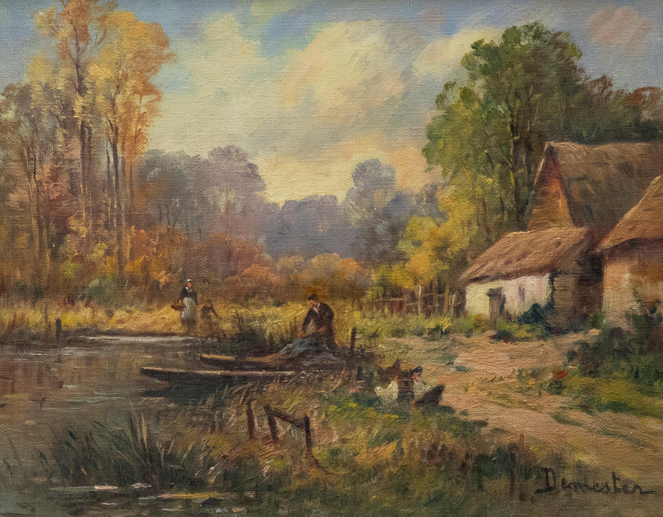 Eugene Demester (1914-1984) - Huile encadrée du 20e siècle, cottage de bord de rivière - Painting de Unknown