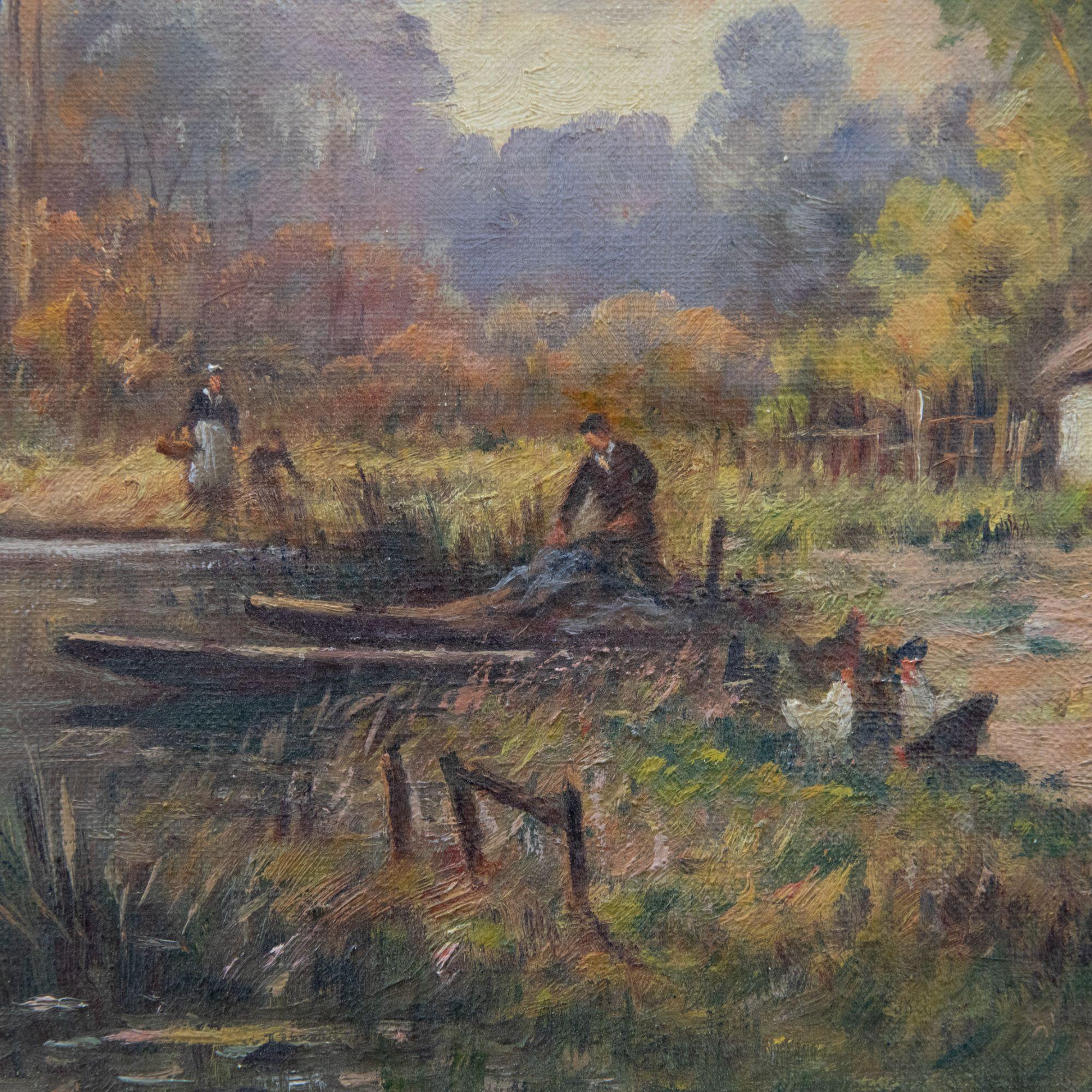 Une délicieuse étude d'un chalet idyllique au bord d'une rivière. Bien présenté dans un cadre à effet doré. Signé. Sur toile sur châssis.
