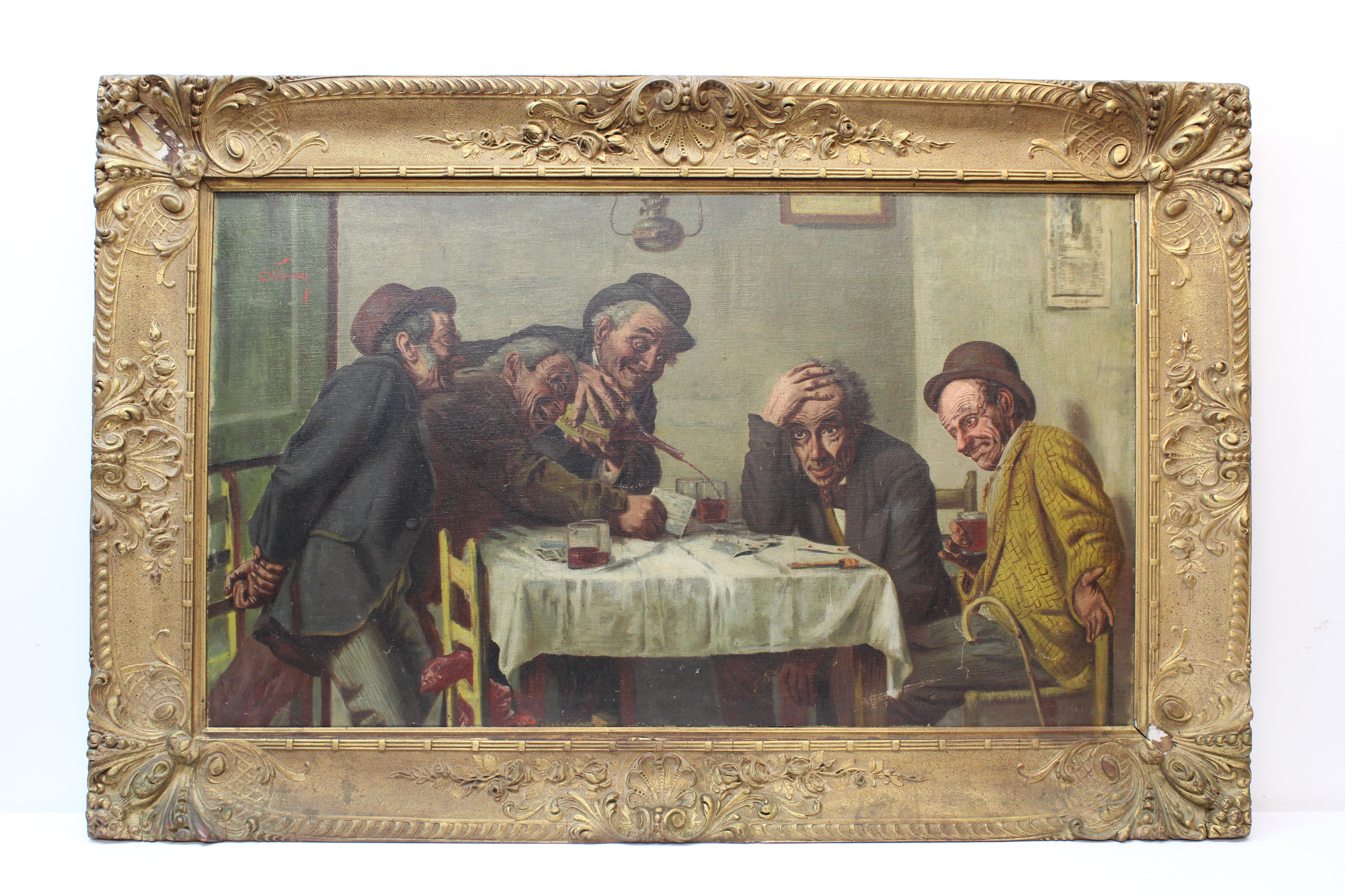 Unknown Figurative Painting - European Drinking Scene 