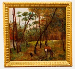 Antique European Late 19th Century Oil - Stag in a Serene Woodland