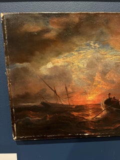 European or American School Oil Painting; Boat on European Coast