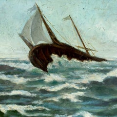 European painter - 19th-20th century stormy sea with sailing ship painting