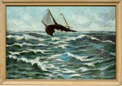 European painter - 19th-20th century stormy sea with sailing ship painting