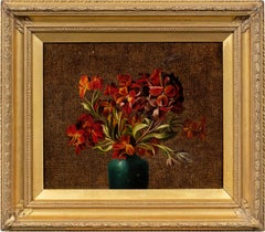 European painter - 19th century still life painting red flowers