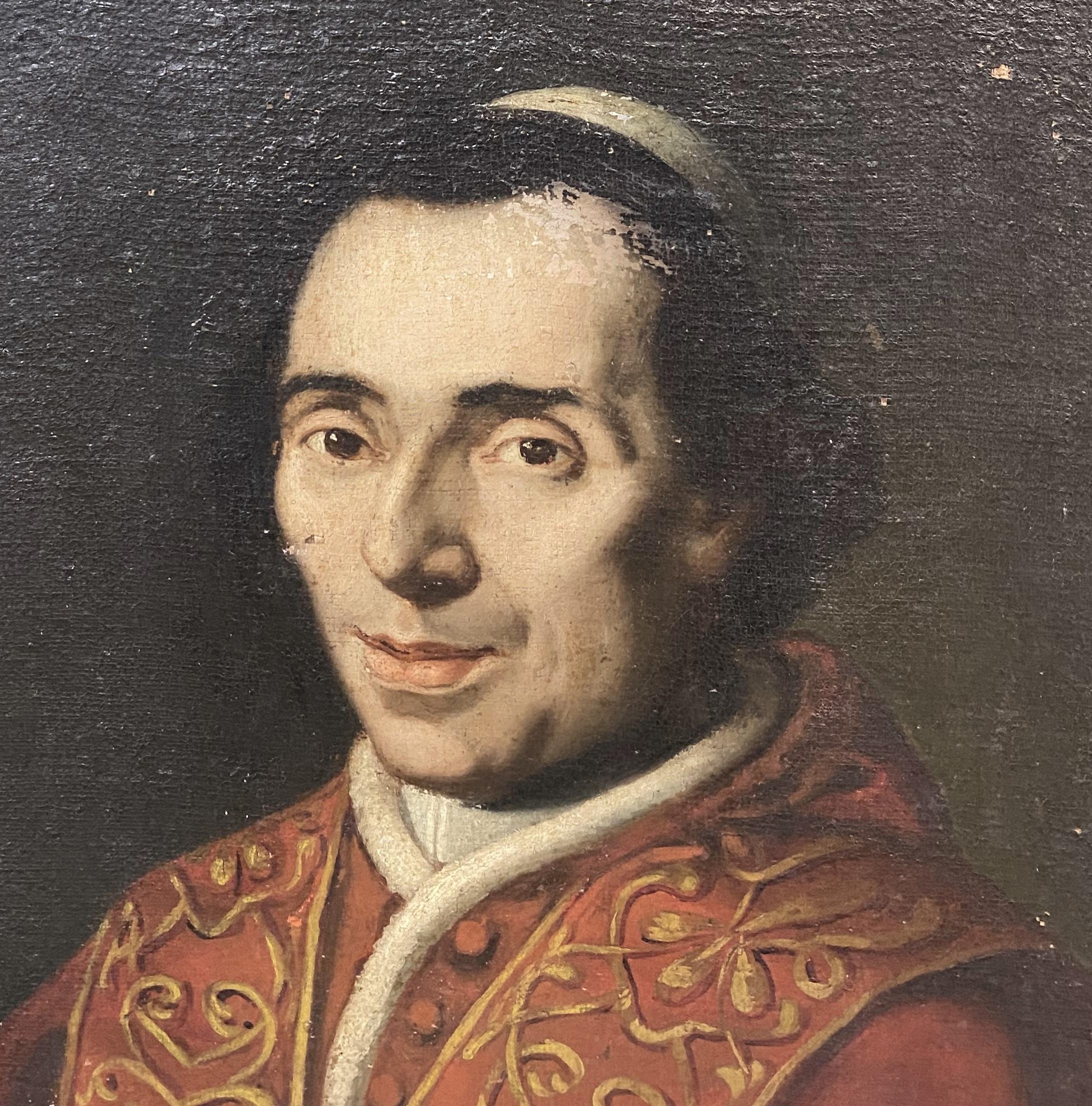 A fine European portrait of a priest, oil on canvas, probably dating to the 17th or 18th century, unsigned, with original stretcher, minor surface losses and damage, craquelure, edge losses, and wear commensurate with age and use. Dimensions: 29.5