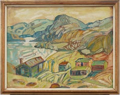 Pittura ad olio europea post-impressionista della valle di montagna Townes, paesaggio moderno