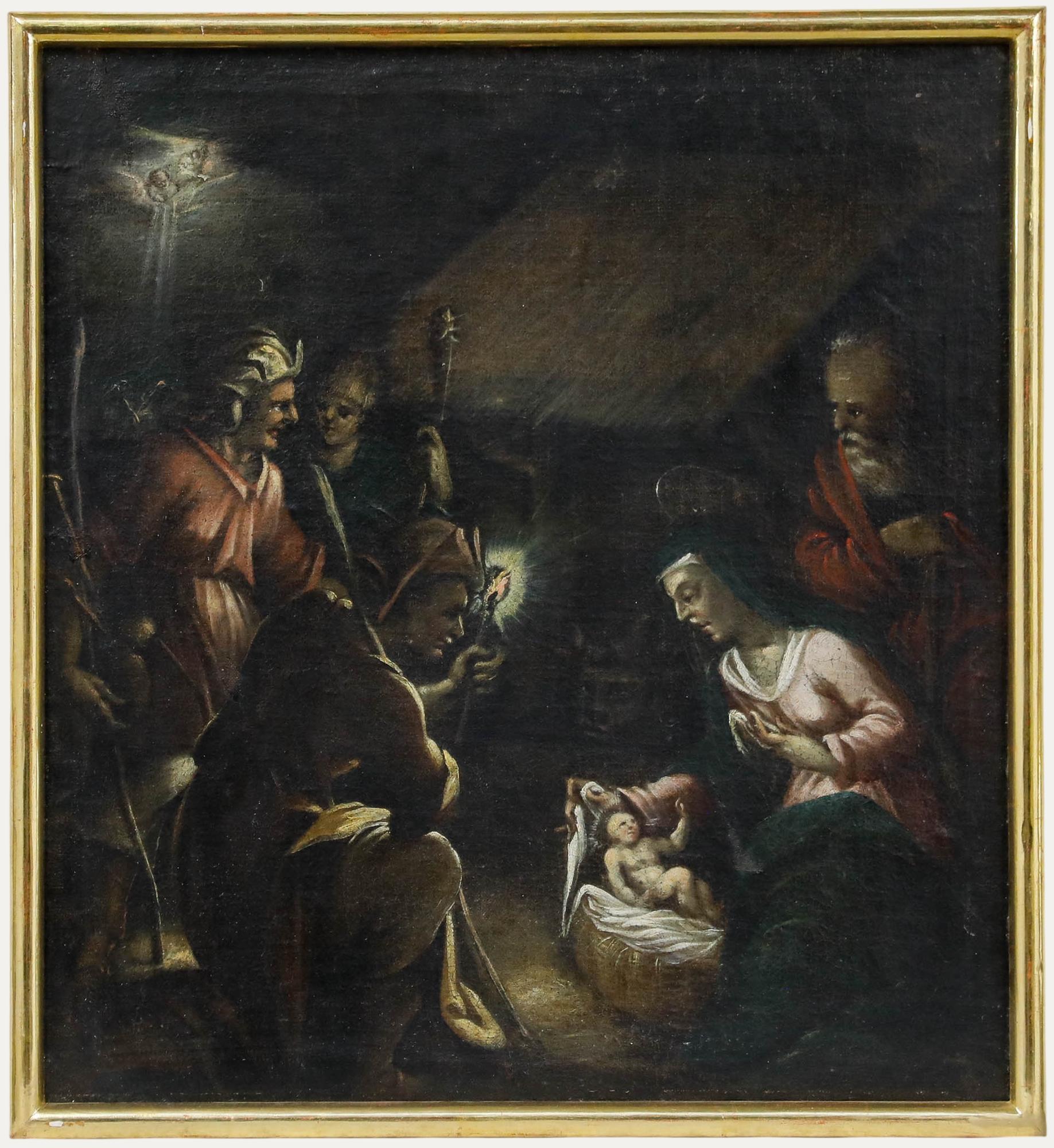 École européenne, huile du XVIIIe siècle - L'adoration des bergers
