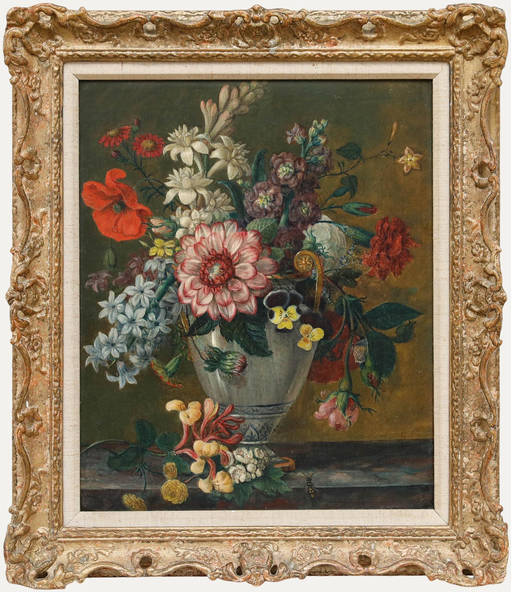 Unknown Still-Life Painting - European School 19th Century Oil - In Full Bloom