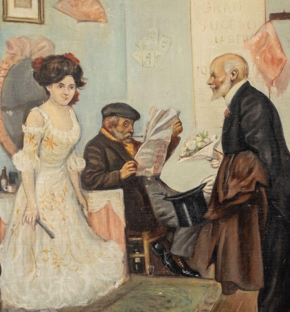 Scena di corteggiamento in una scuola europea - Figurative Painting Marrone di Unknown