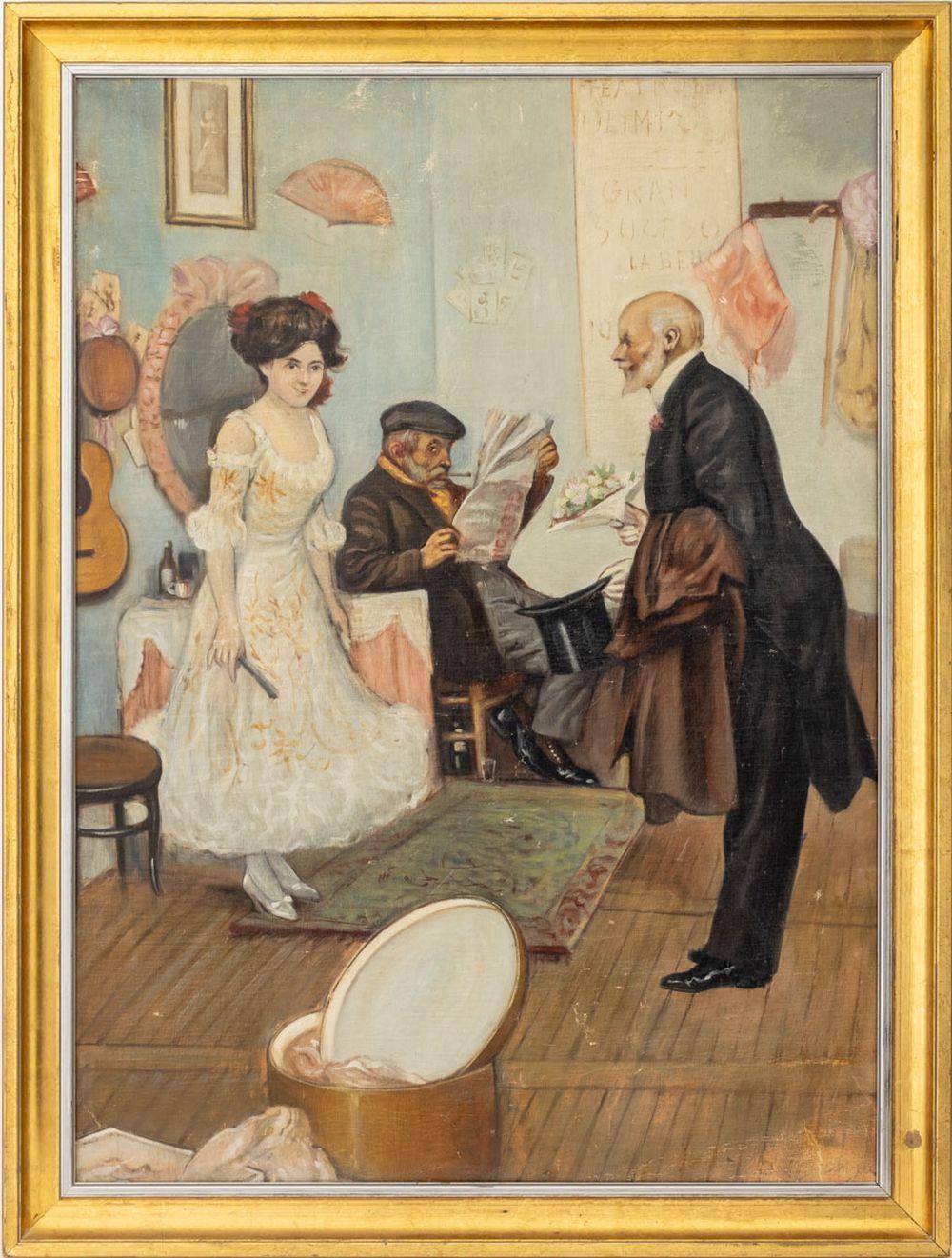 Figurative Painting di Unknown - Scena di corteggiamento in una scuola europea