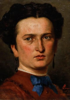 European School Framed 1871 Oil - Lady with the Drop Earrings