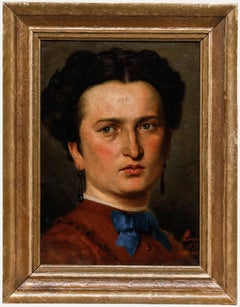 European School Framed 1871 Oil - Lady with the Drop Earrings