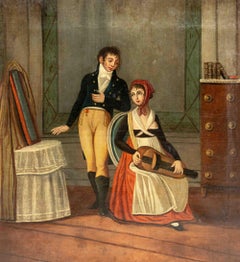 European School, Interior Scene, Playing a Hurdy-Gurdy, Oil, 19th century