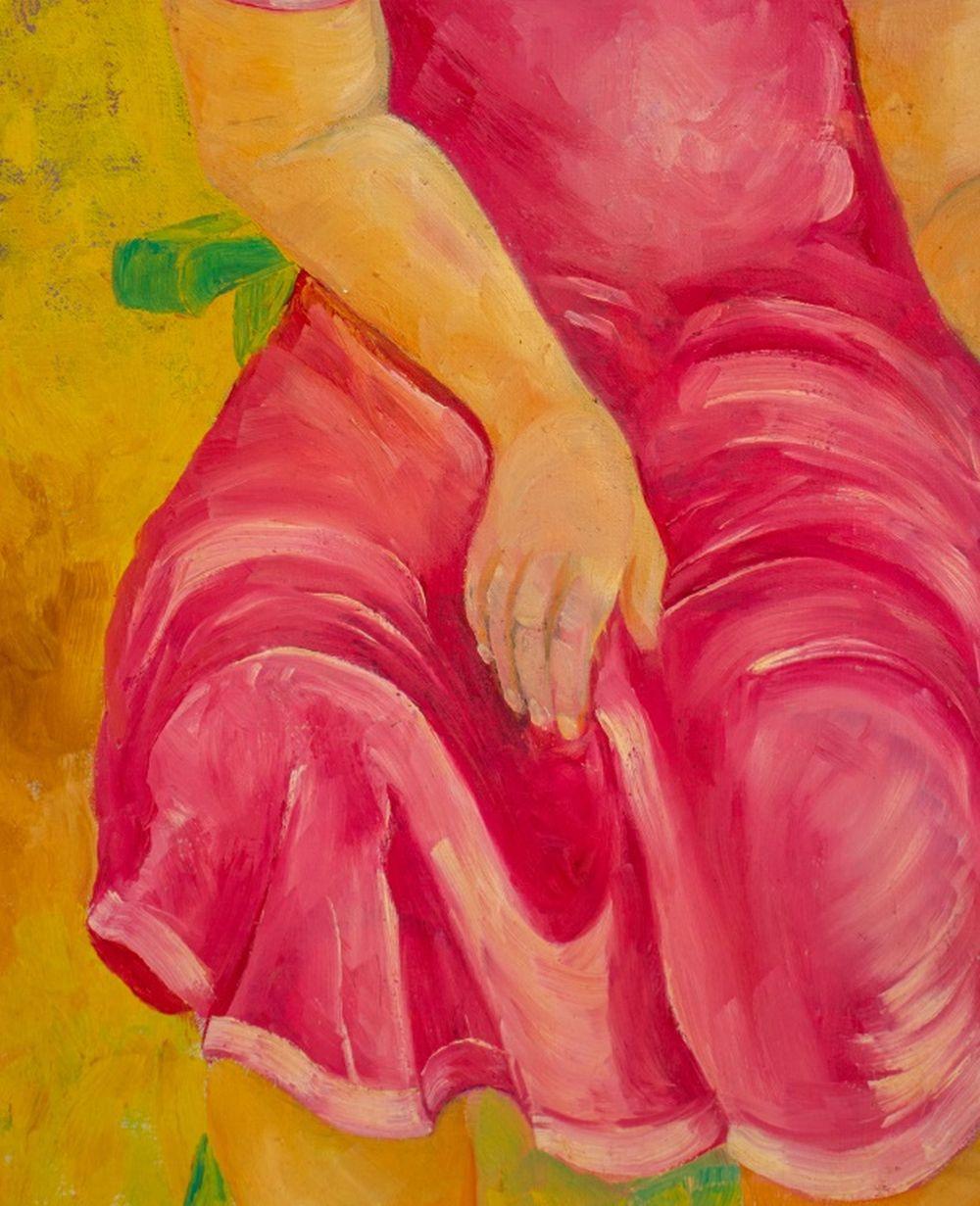 Homme et femme de l'école européenne - Orange Abstract Painting par Unknown