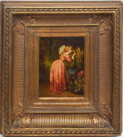 European School Portrait of a Woman, Smelling the Flowers