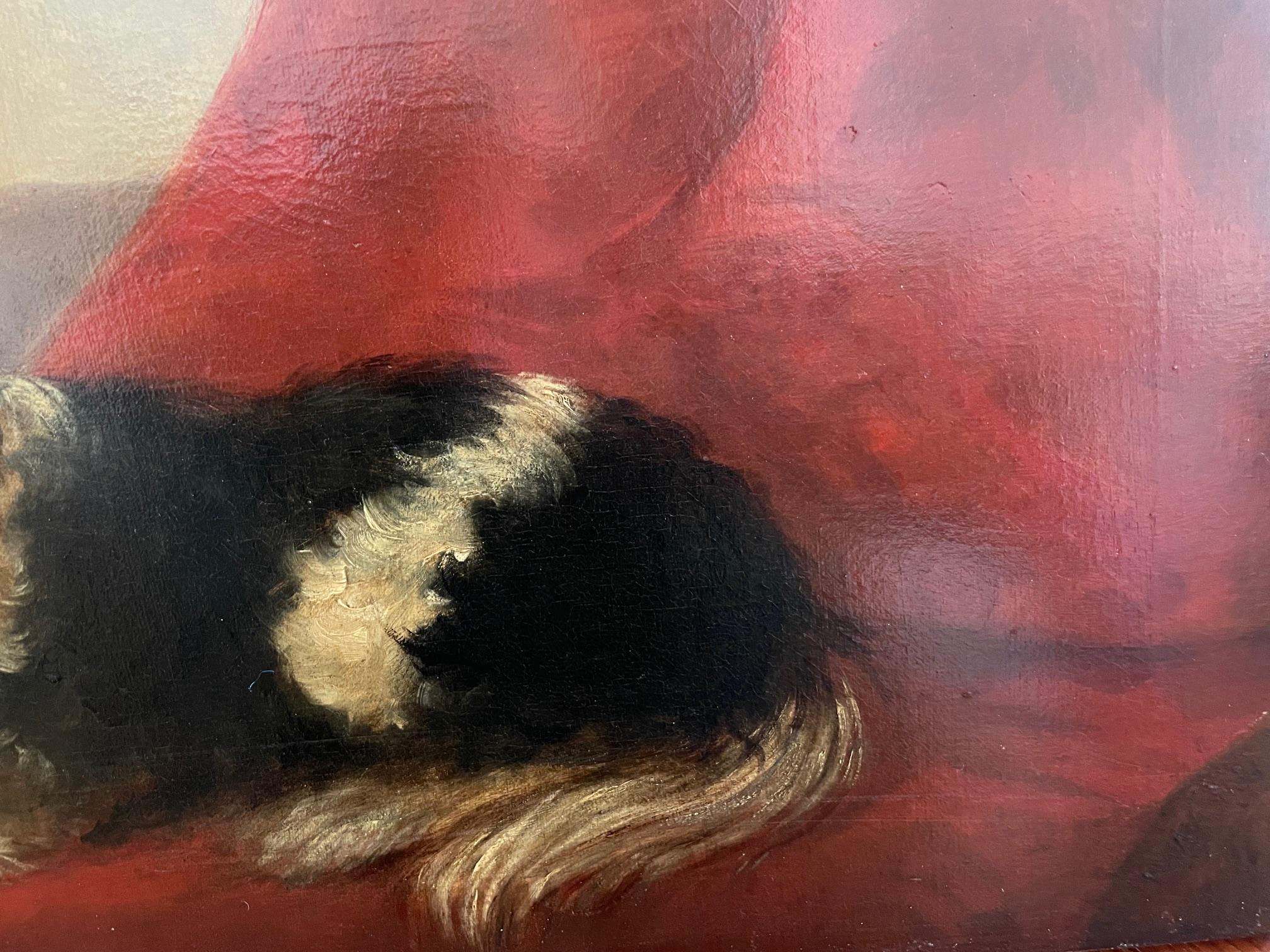 Spaniel europeo sobre tela roja con vista a la costa,  hacia 1800 4
