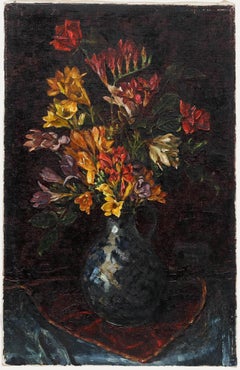 Eva Templeton-Kraus - Mitte 20. Jahrhundert Öl, Stillleben mit Freesien