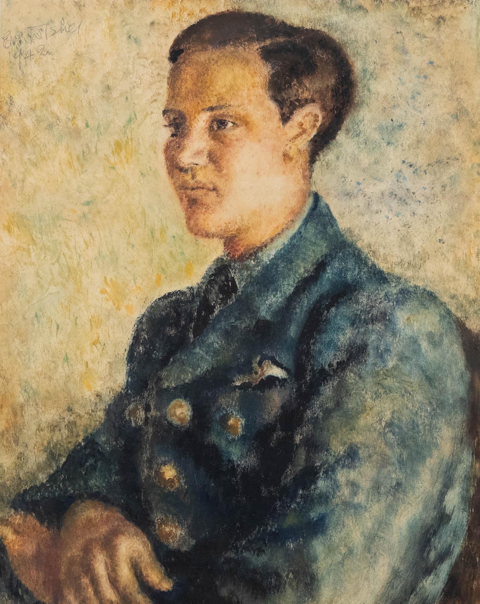 Eve Disher - Framed Mid 20th Century Oil, Portrait of an RAF Pilot - Painting by Unknown