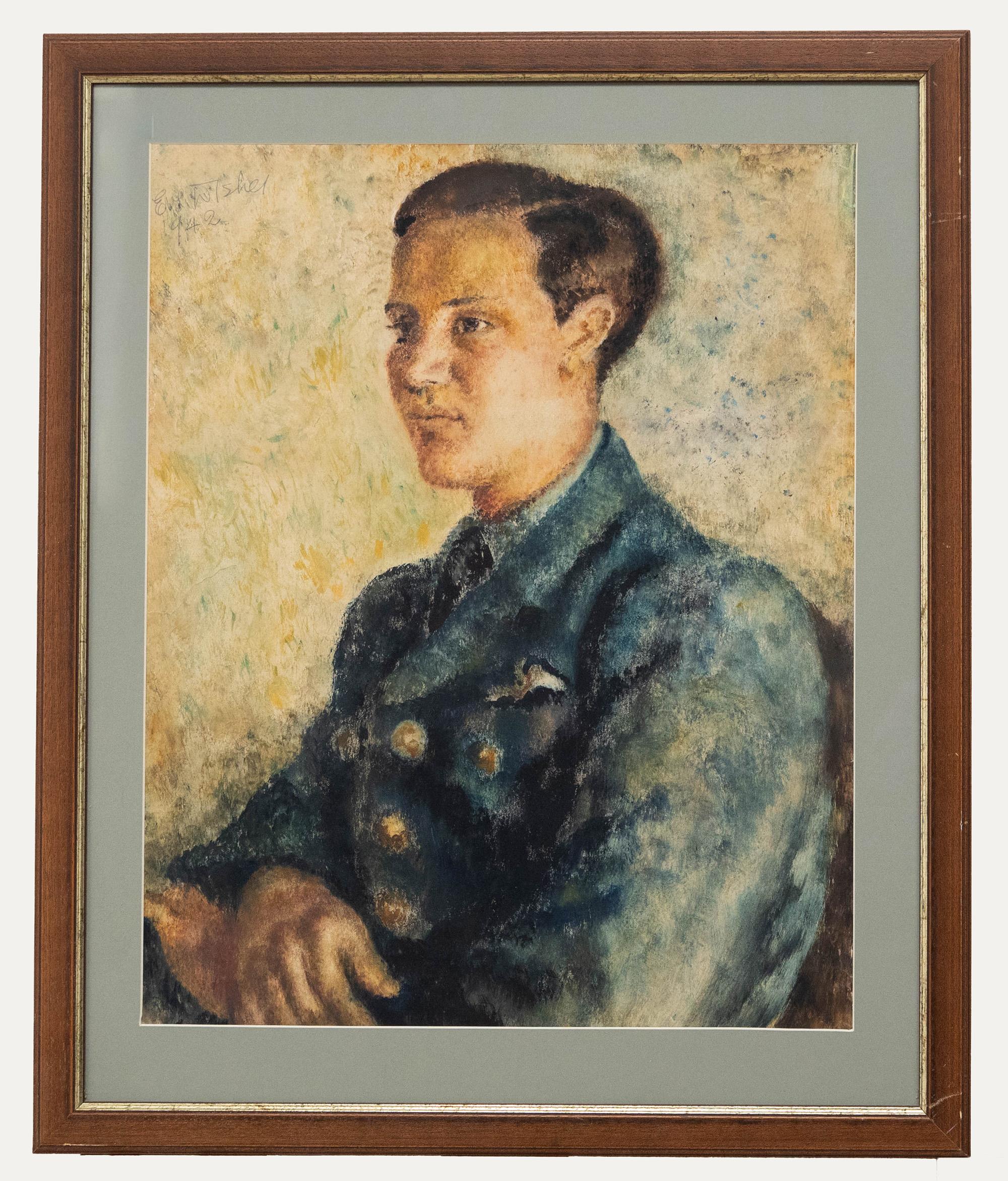 Unknown Portrait Painting - Eve Disher - Framed Mid 20th Century Oil, Portrait of an RAF Pilot