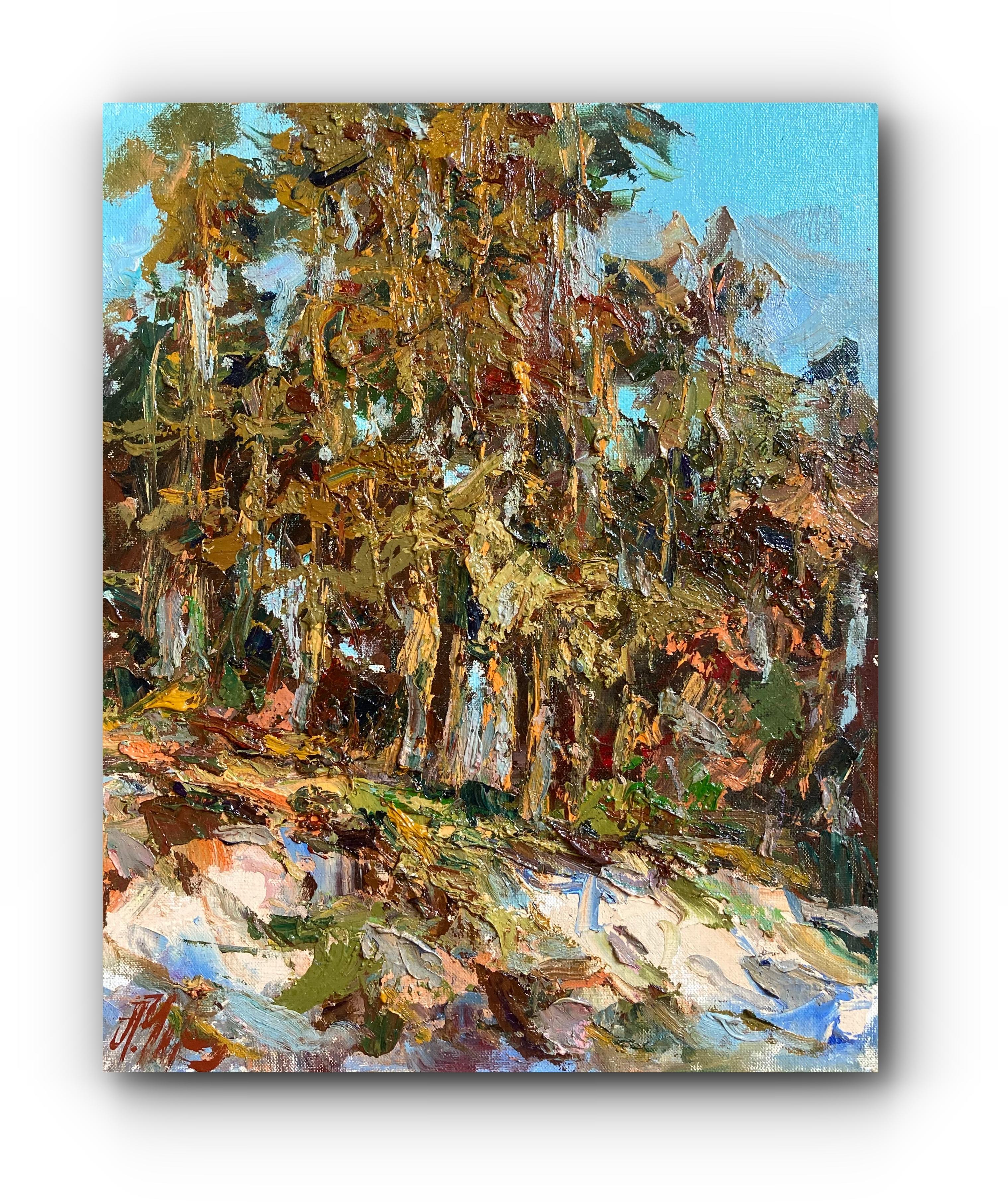 Unknown Landscape Painting – "Abendkiefern" (Zeitgenössisches Landschafts-Ölgemälde aus der Ukraine)